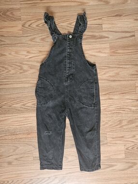 H&M Rufffle Strap Distressed Denim Cotton Overalls